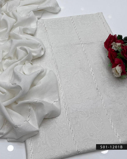 3PC Shadow Work Jaal Lawn | Handmade White  Edition