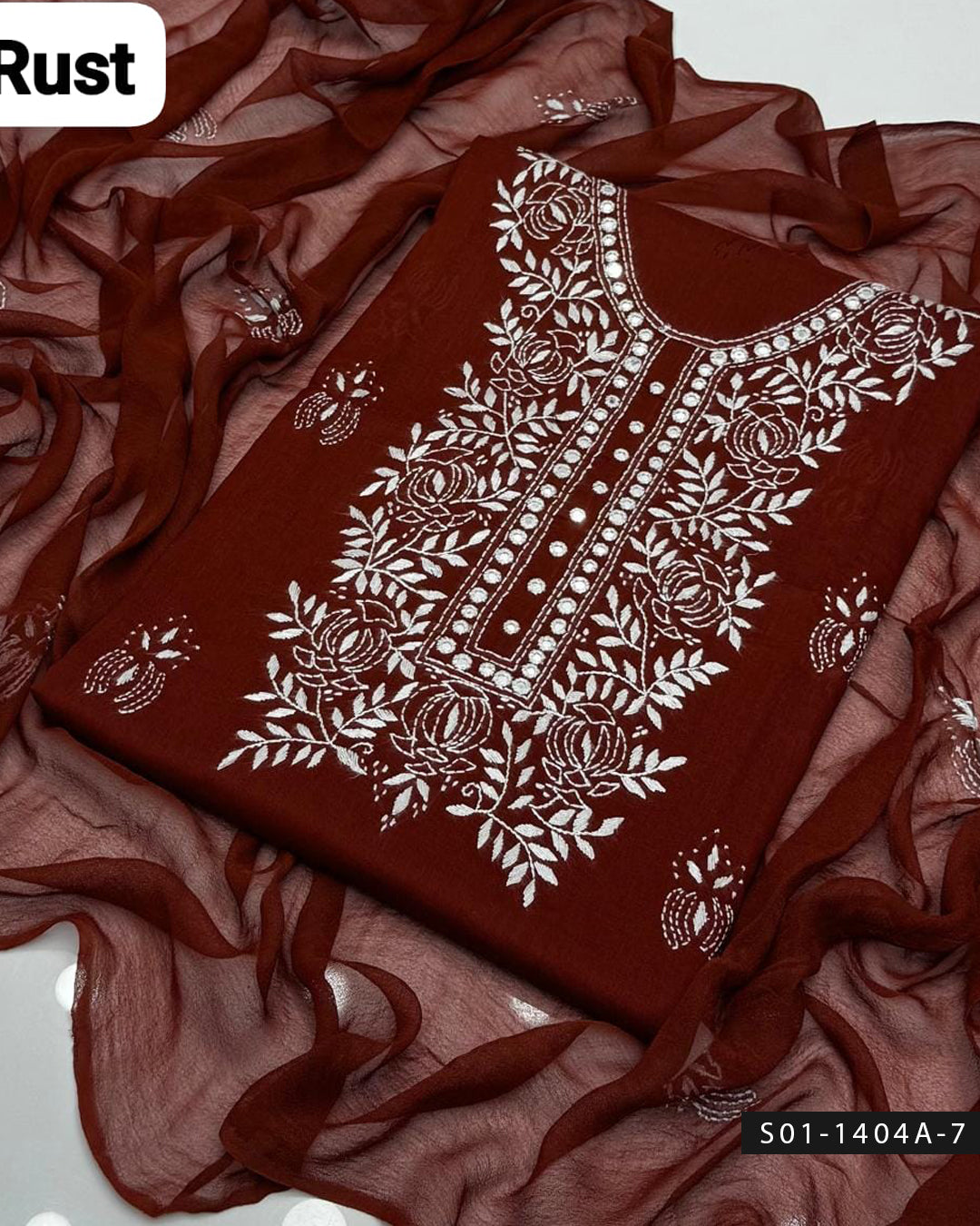 3PC Handmade Lawn Dress with Shadow & Pakka Embroidery and Sheesha Work