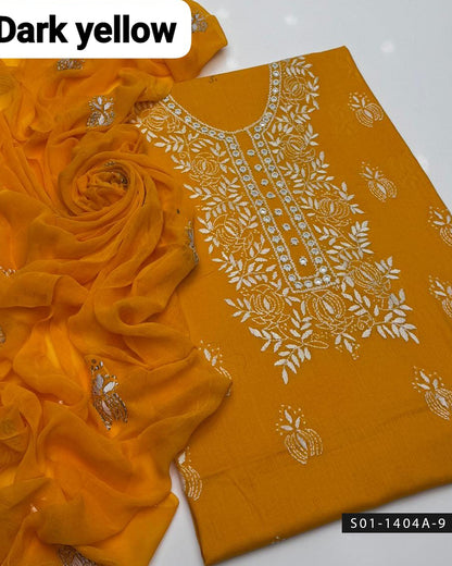 3PC Handmade Lawn Dress with Shadow & Pakka Embroidery and Sheesha Work