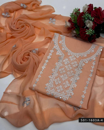 3PC Premium Lawn Handmade Sindhi Embroidery Dress with Sheesha Work & Chiffon Dupatta