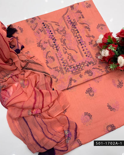 Handmade Shadow Work Sheesha 3PC Lawn Suit with Chiffon Dupatta