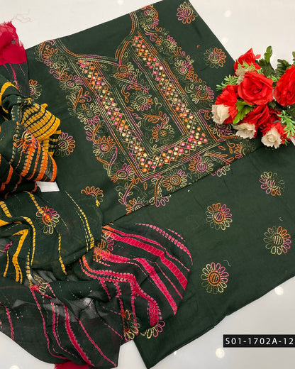 Handmade Shadow Work Sheesha 3PC Lawn Suit with Chiffon Dupatta