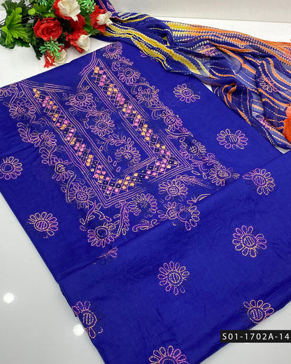 Handmade Shadow Work Sheesha 3PC Lawn Suit with Chiffon Dupatta