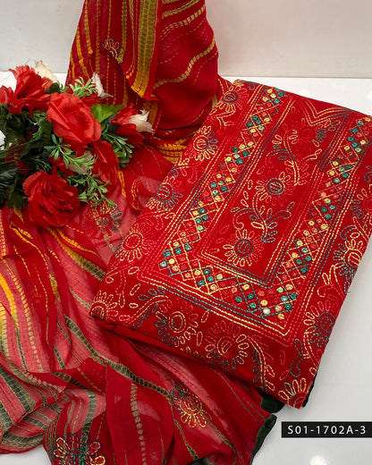 Handmade Shadow Work Sheesha 3PC Lawn Suit with Chiffon Dupatta