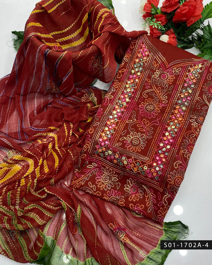 Handmade Shadow Work Sheesha 3PC Lawn Suit with Chiffon Dupatta