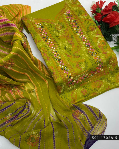 Handmade Shadow Work Sheesha 3PC Lawn Suit with Chiffon Dupatta