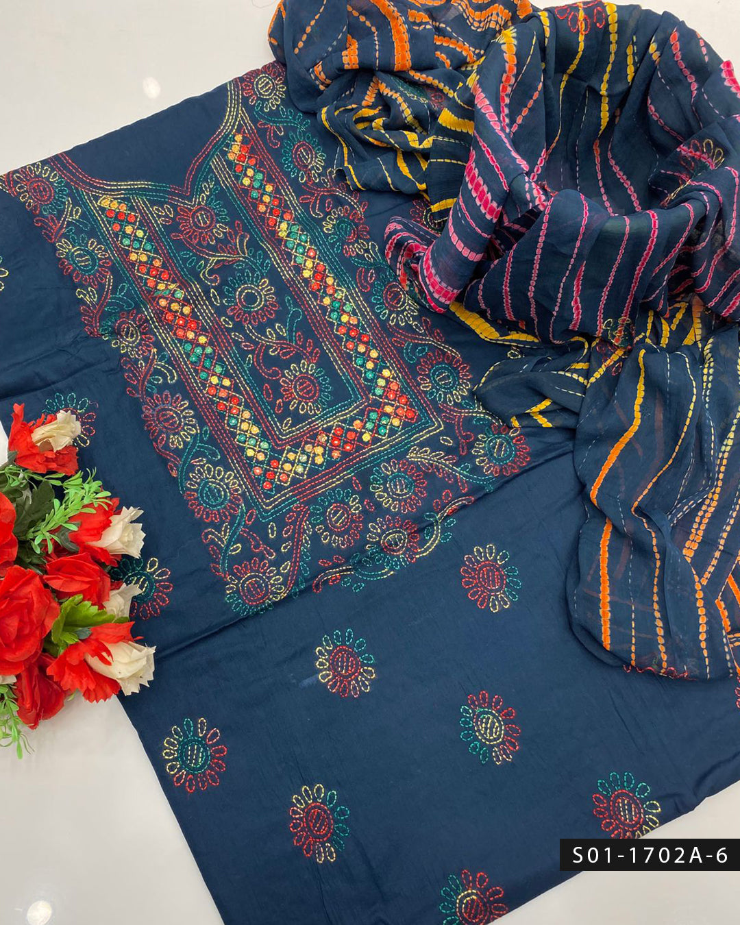 Handmade Shadow Work Sheesha 3PC Lawn Suit with Chiffon Dupatta