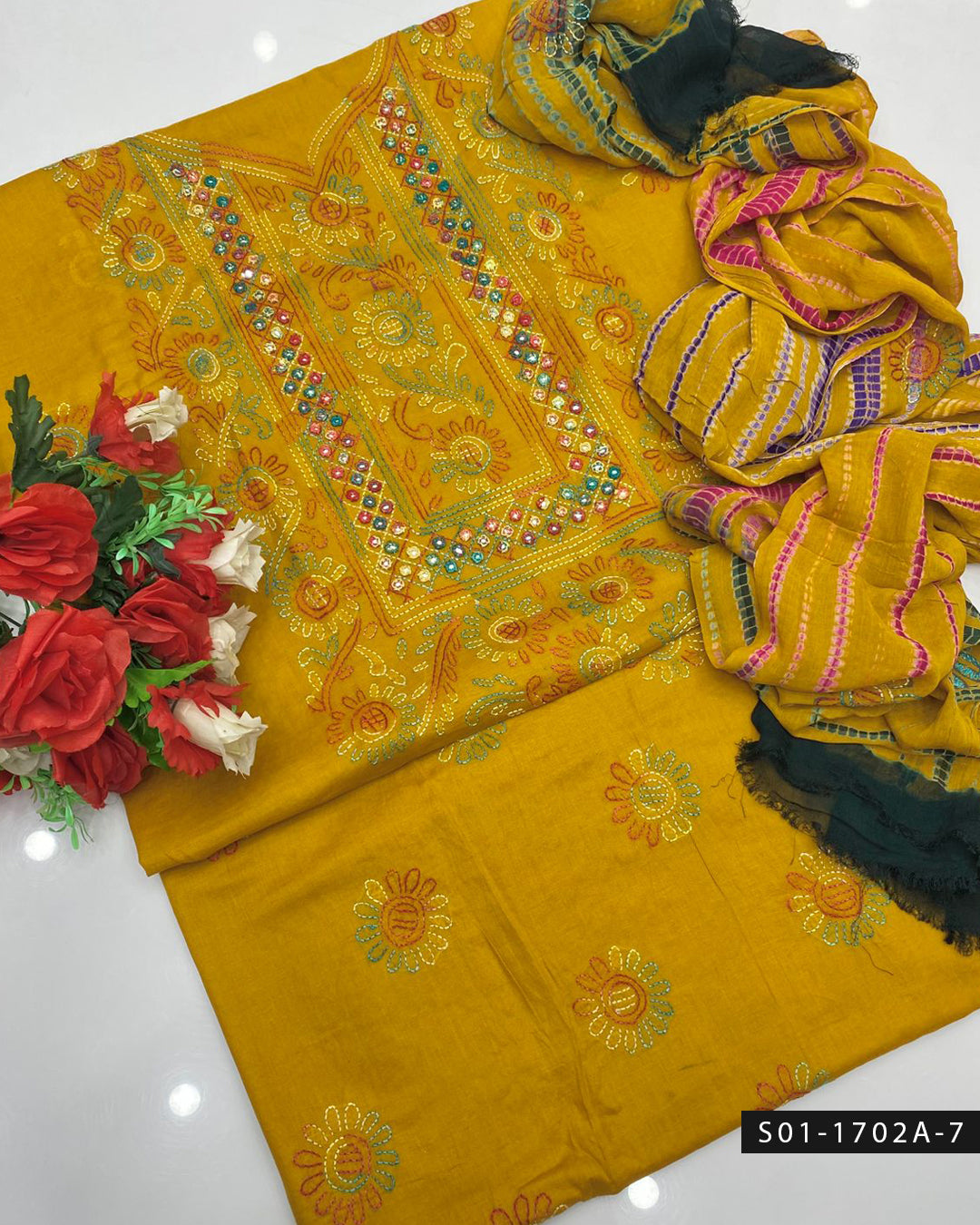 Handmade Shadow Work Sheesha 3PC Lawn Suit with Chiffon Dupatta