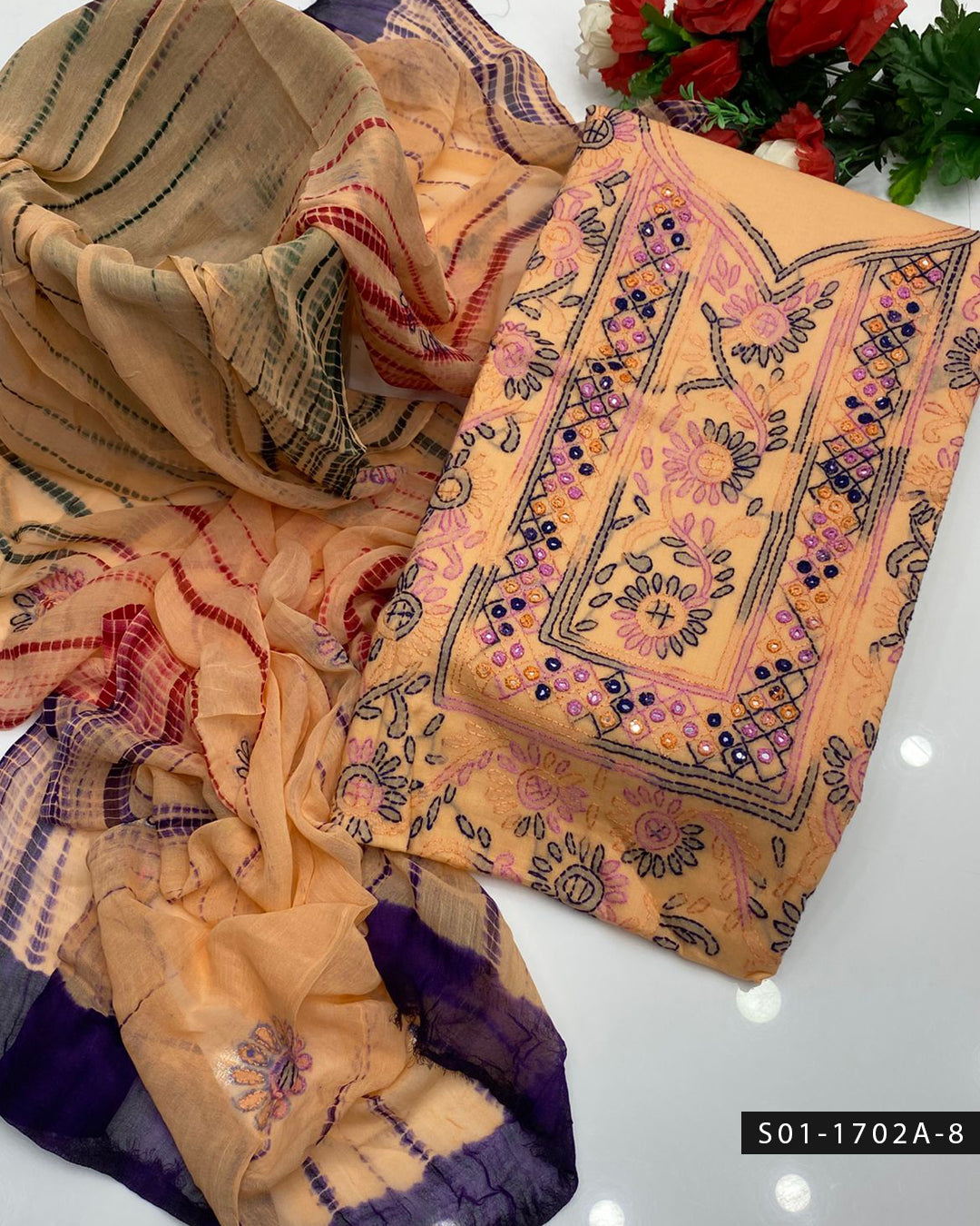 Handmade Shadow Work Sheesha 3PC Lawn Suit with Chiffon Dupatta