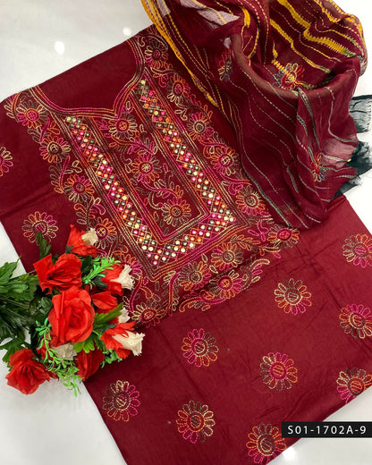 Handmade Shadow Work Sheesha 3PC Lawn Suit with Chiffon Dupatta