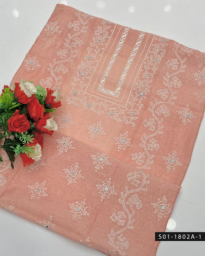 Hand Embroidered Shadow & Tarkashi Paper Cotton Unstitched Shirt – 3M