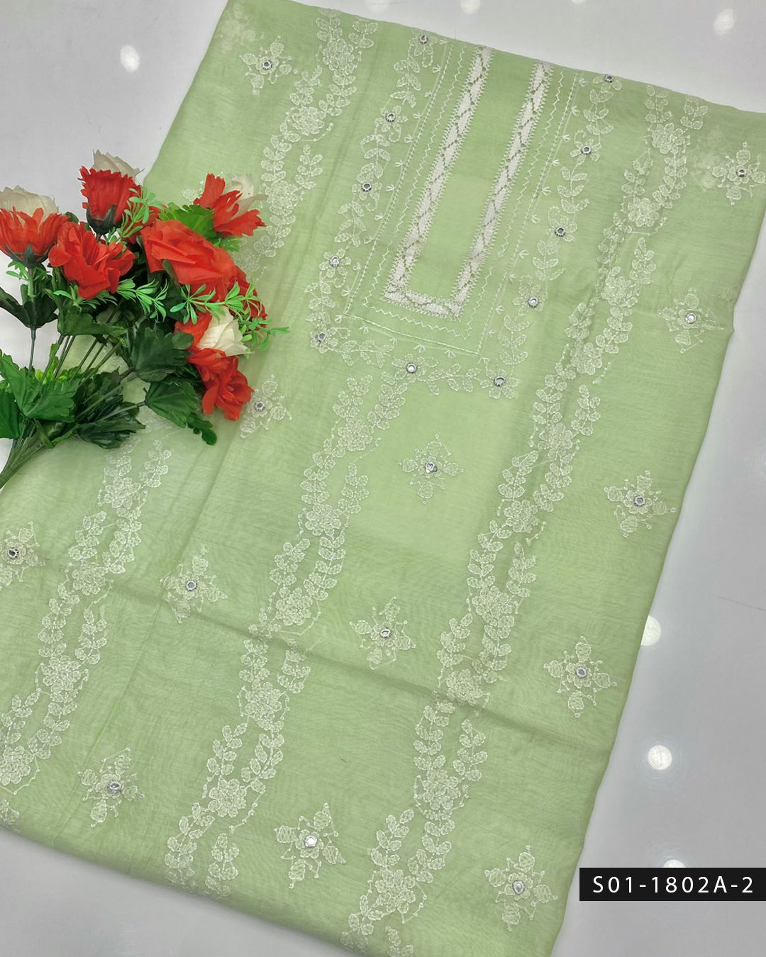 Hand Embroidered Shadow & Tarkashi Paper Cotton Unstitched Shirt – 3M