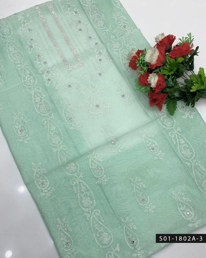 Hand Embroidered Shadow & Tarkashi Paper Cotton Unstitched Shirt – 3M