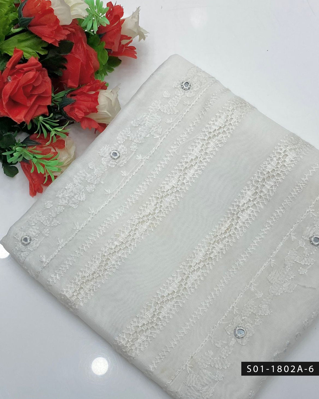 Hand Embroidered Shadow & Tarkashi Paper Cotton Unstitched Shirt – 3M