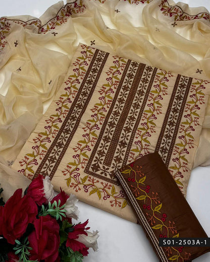 3PC Lawn Machine Embroidered Dress with Chiffon Dupatta