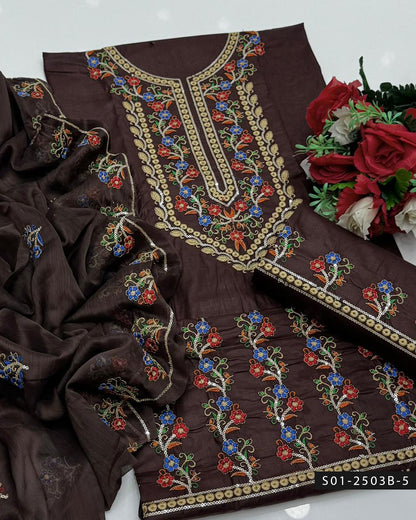 3PC Lawn Phulkari Machine Embroidered Dress with Chiffon Dupatta