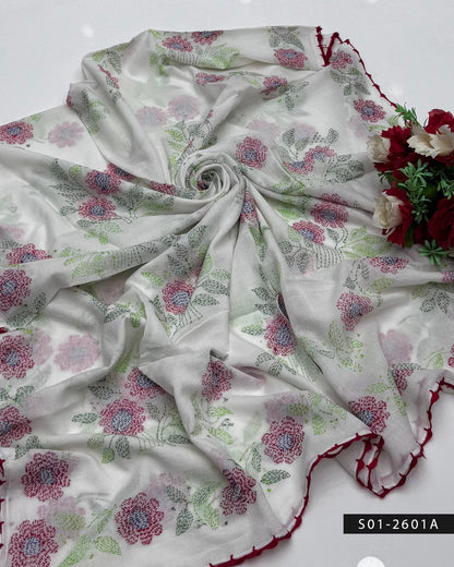 Kacha Sheesha Lawn White Dupatta