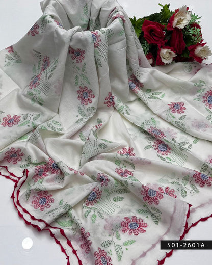 Kacha Sheesha Lawn White Dupatta