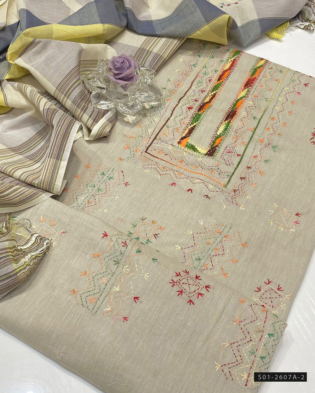 Handmade 3 PC Unstitched Khadi Lawn Dress Collection