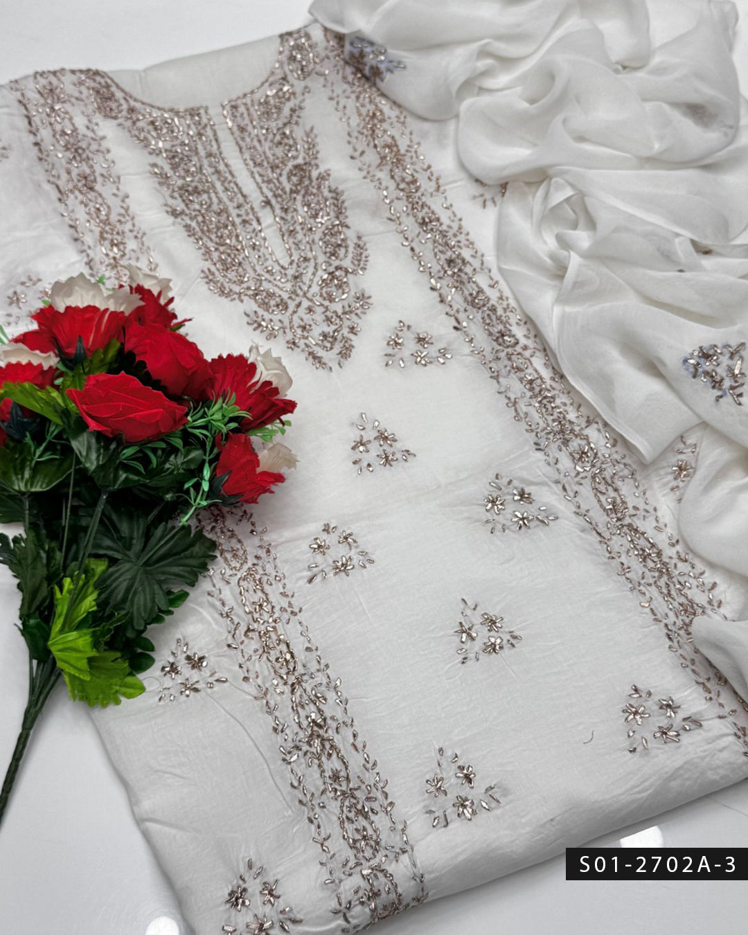 3PC Premium Lawn Handmade Gotta Work Dress – New Design Collection