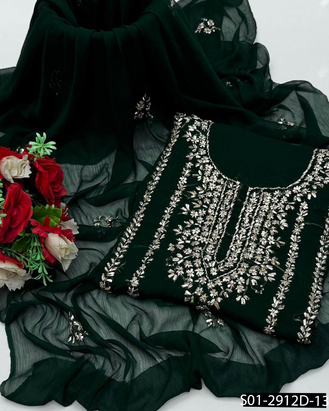 2PC Hand-Embroidered Chiffon Dress with LCD Gotta Work – Festive Collection
