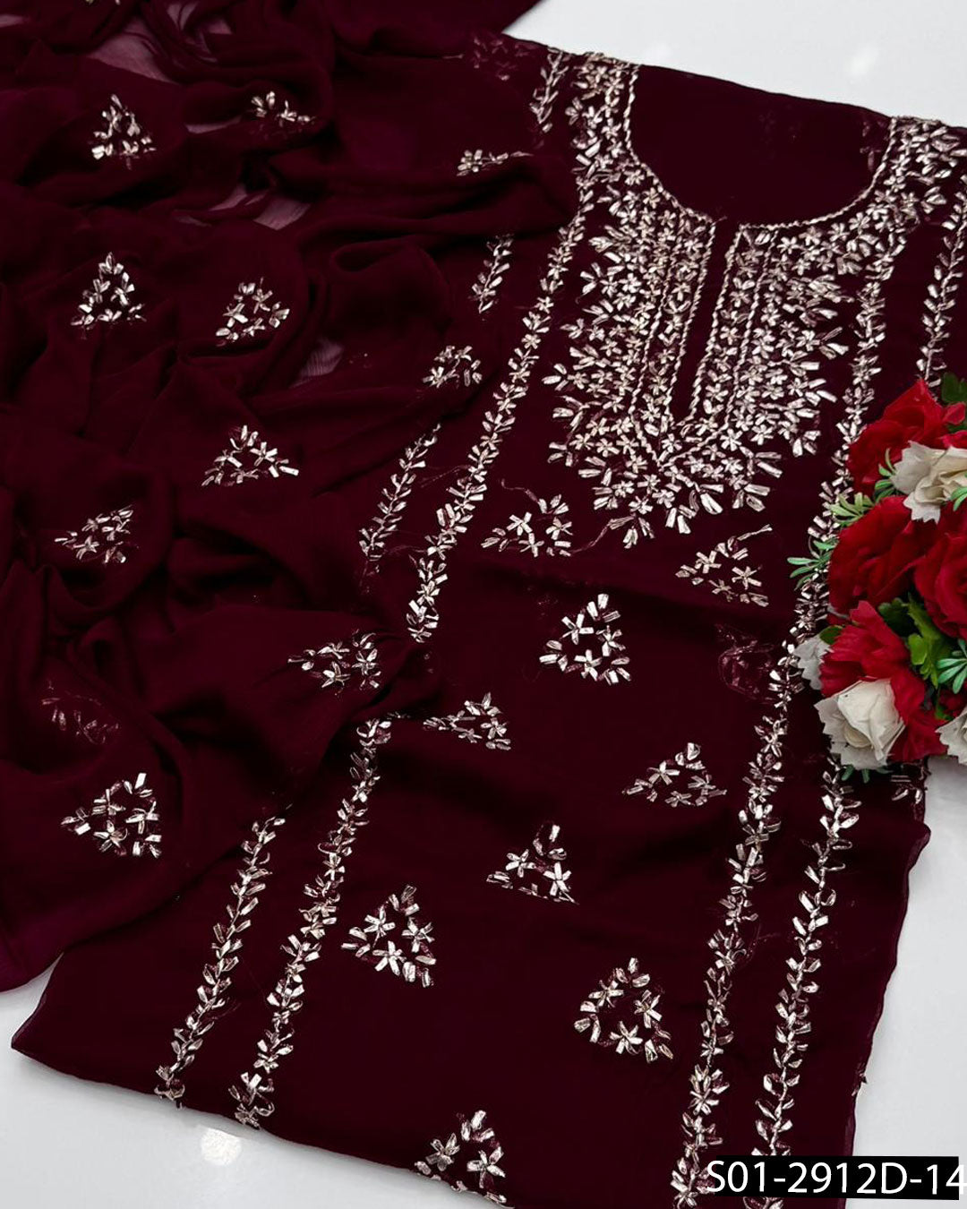 2PC Hand-Embroidered Chiffon Dress with LCD Gotta Work – Festive Collection