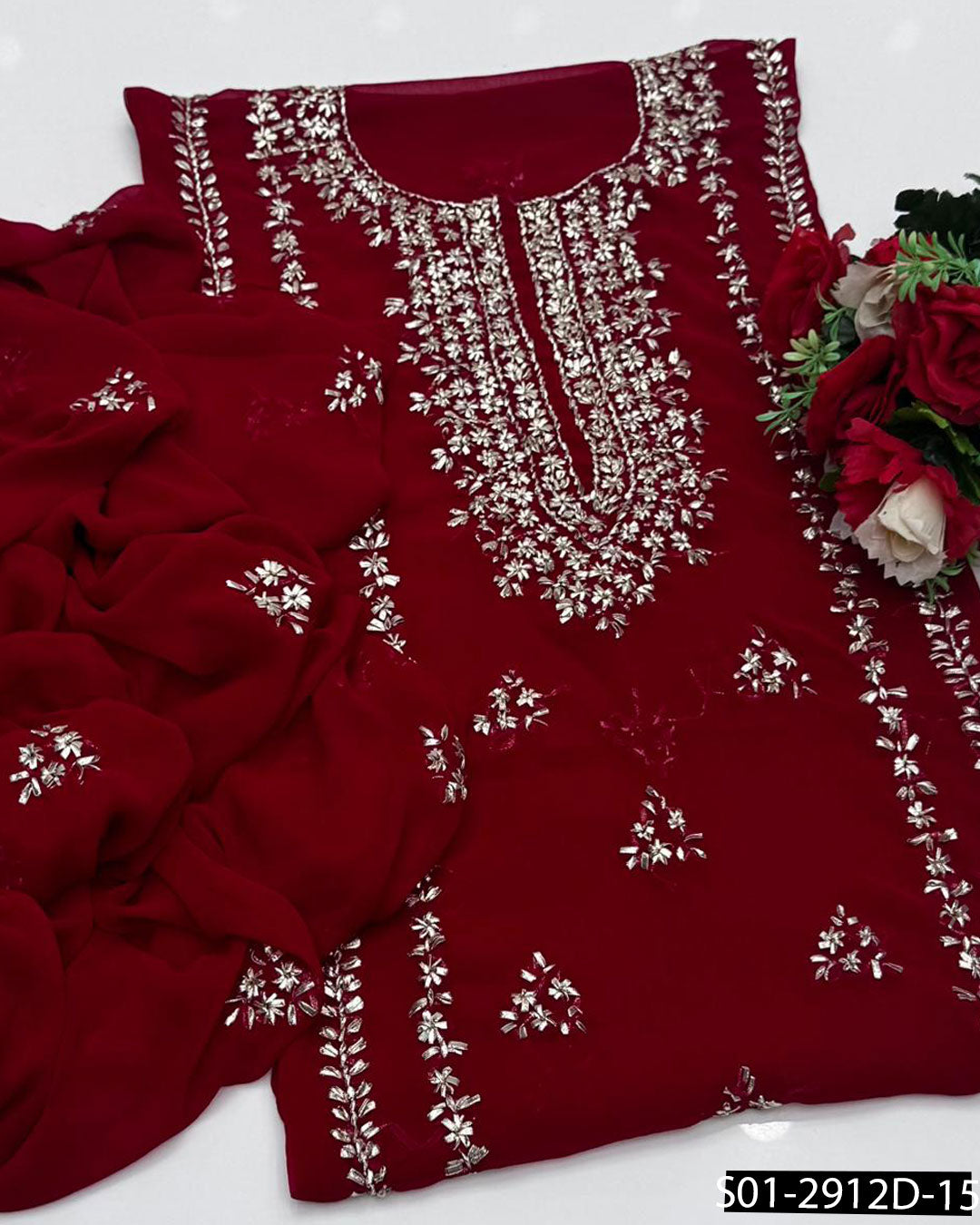 2PC Hand-Embroidered Chiffon Dress with LCD Gotta Work – Festive Collection
