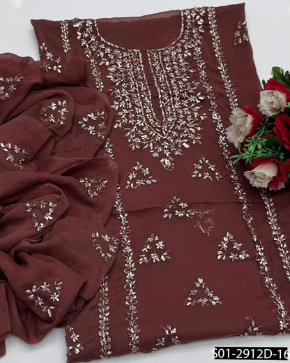 2PC Hand-Embroidered Chiffon Dress with LCD Gotta Work – Festive Collection