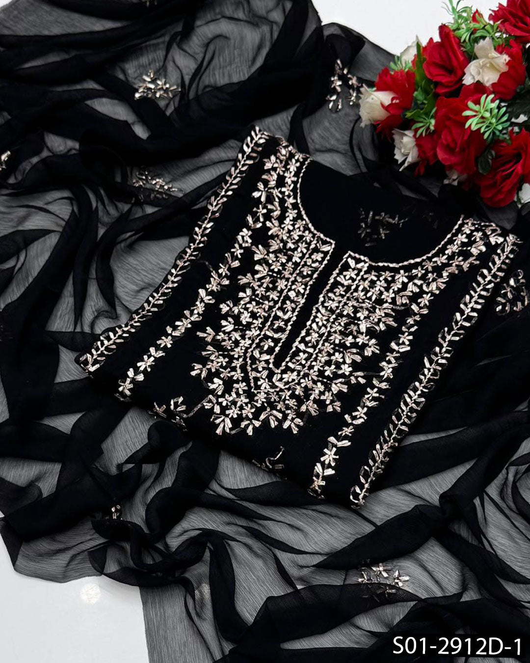 2PC Hand-Embroidered Chiffon Dress with LCD Gotta Work – Festive Collection