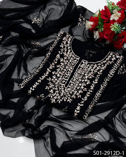 2PC Hand-Embroidered Chiffon Dress with LCD Gotta Work – Festive Collection