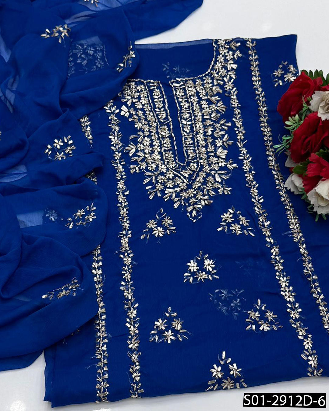 2PC Hand-Embroidered Chiffon Dress with LCD Gotta Work – Festive Collection
