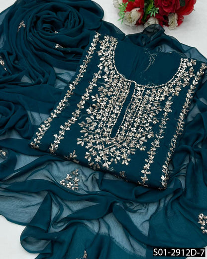 2PC Hand-Embroidered Chiffon Dress with LCD Gotta Work – Festive Collection