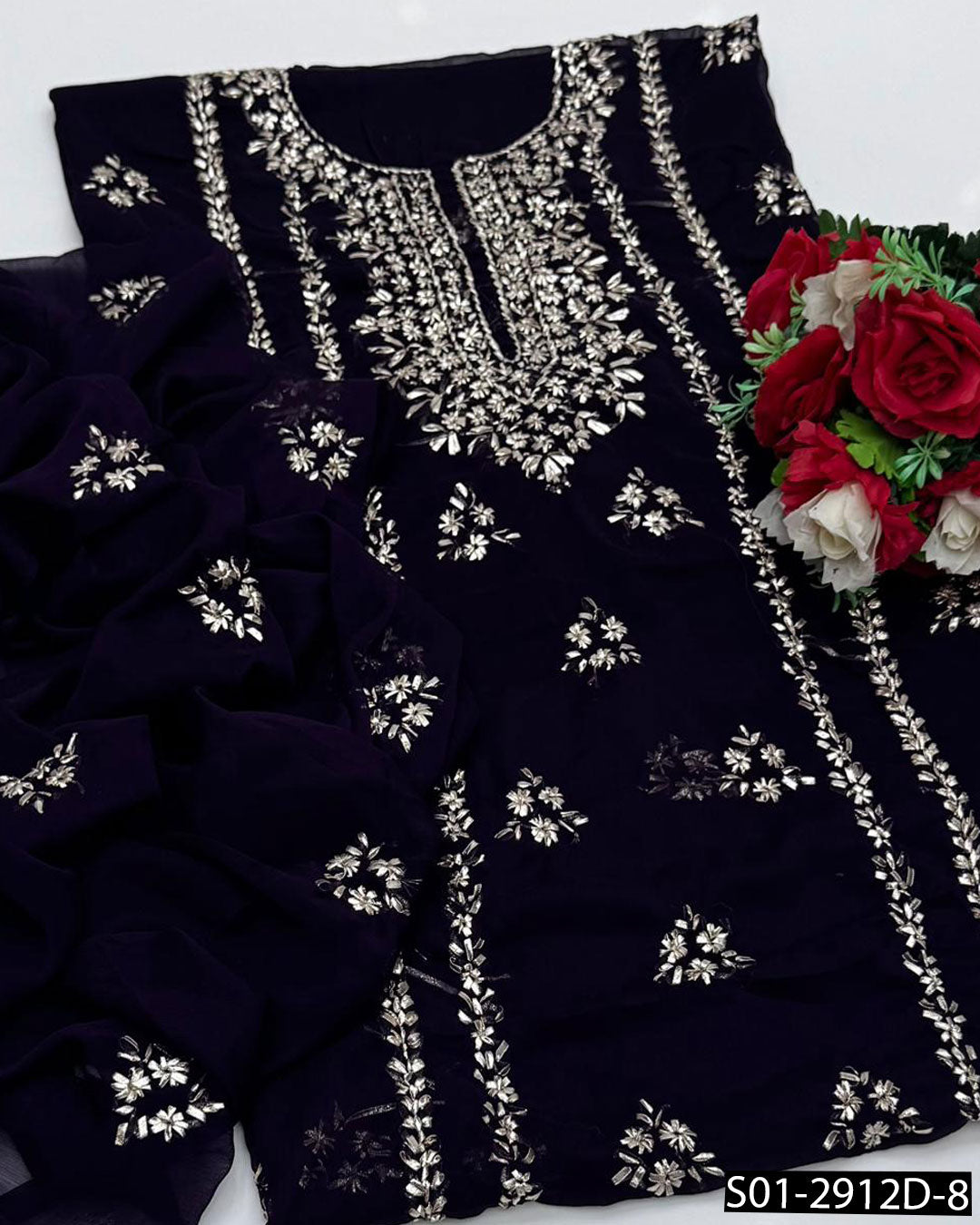 2PC Hand-Embroidered Chiffon Dress with LCD Gotta Work – Festive Collection