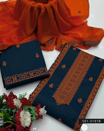 3PC Unstitched Cotton Lawn Dress