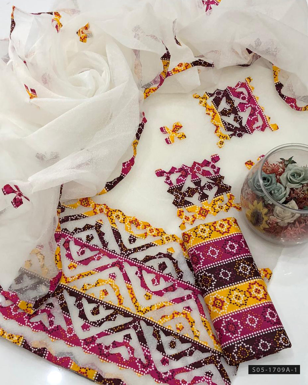 Handmade 3 PC Unstitched Khaddai Net Dress Collection