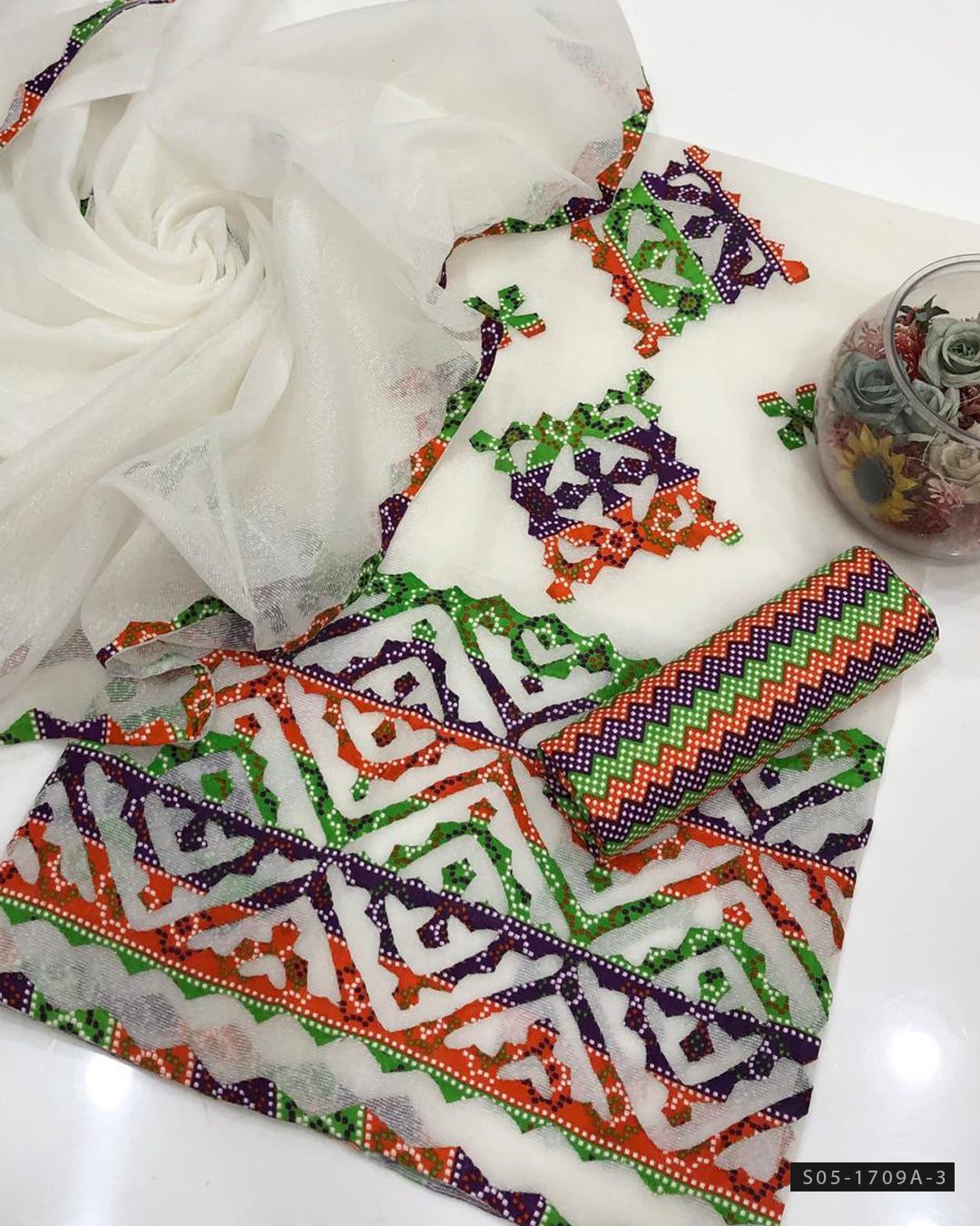 Handmade 3 PC Unstitched Khaddai Net Dress Collection