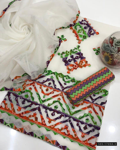 Handmade 3 PC Unstitched Khaddai Net Dress Collection