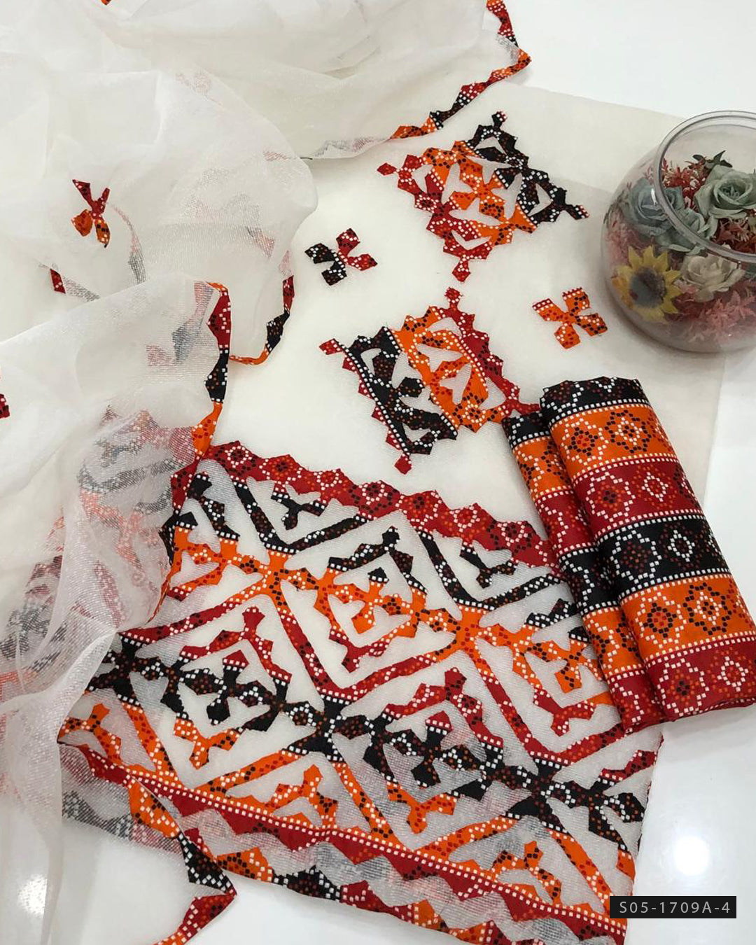 Handmade 3 PC Unstitched Khaddai Net Dress Collection