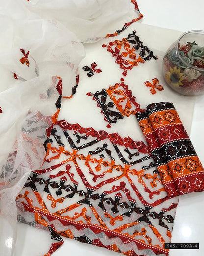 Handmade 3 PC Unstitched Khaddai Net Dress Collection