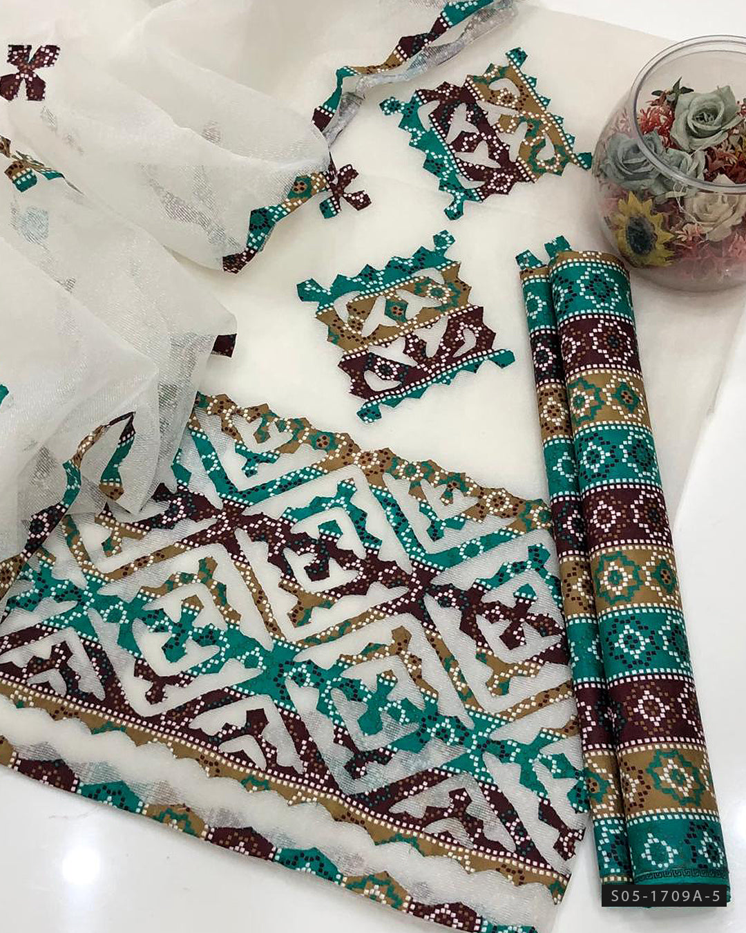 Handmade 3 PC Unstitched Khaddai Net Dress Collection
