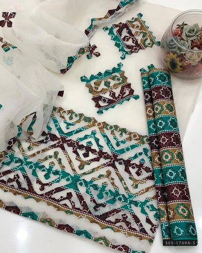 Handmade 3 PC Unstitched Khaddai Net Dress Collection