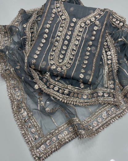 Unstitched Gotta Work Organza Shirt & Dupatta - S07