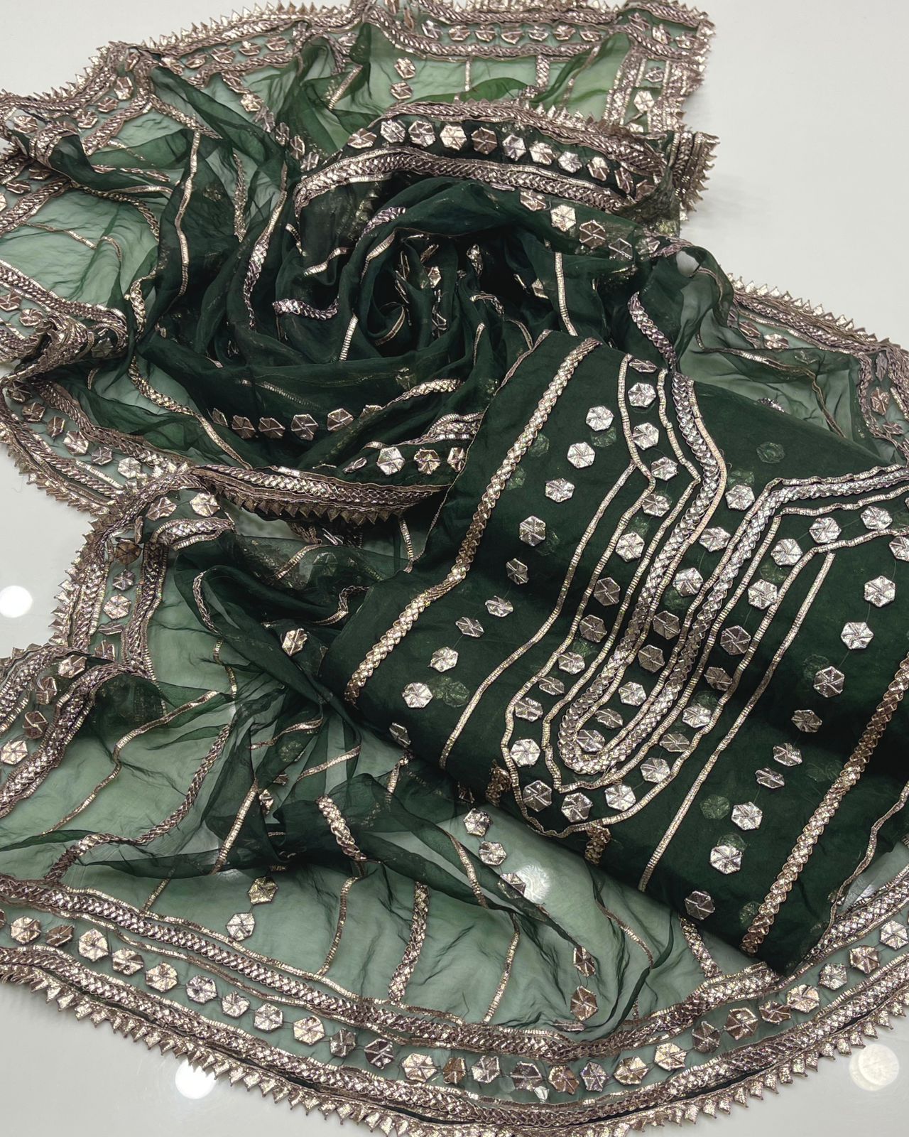 Unstitched Gotta Work Organza Shirt & Dupatta - S07