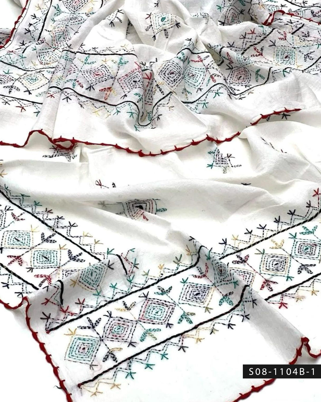 Handcrafted Lawn Chaddar with Multicolor Embroidery & Contrast Lace Border