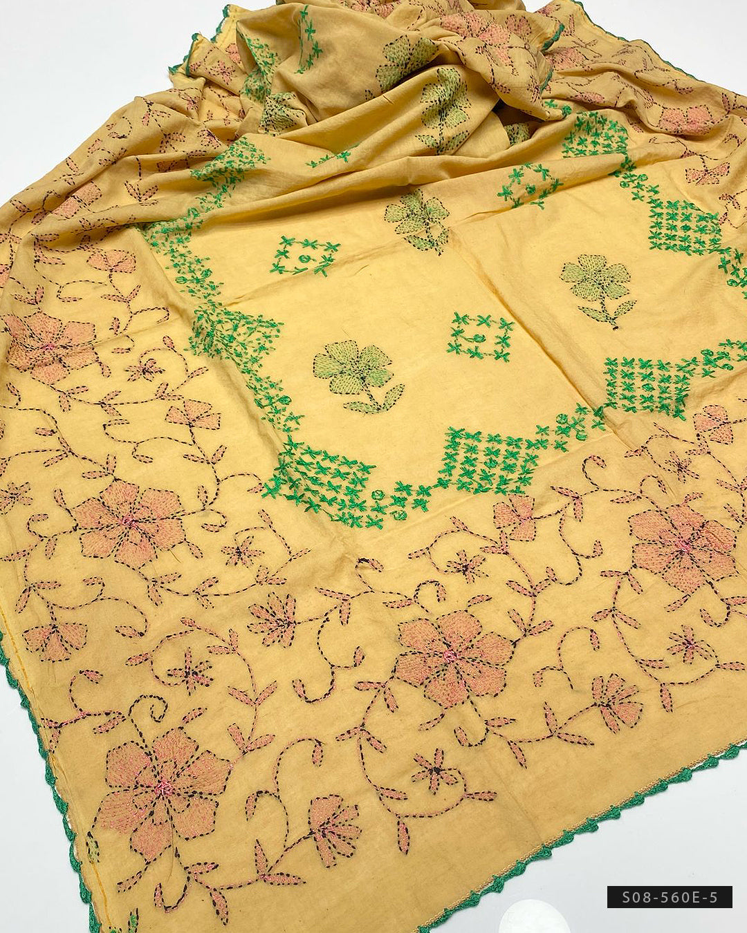 Hand Embroidered Kacha Chawal Sheesha Work Lawn Chaddar