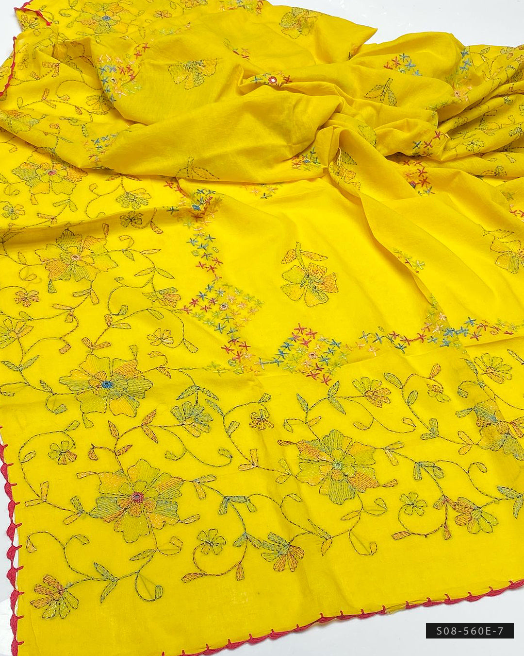 Hand Embroidered Kacha Chawal Sheesha Work Lawn Chaddar