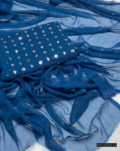 Handmade 2 PC Unstitched Chiffon Dress – Barfi Ring Mukesh Work Shirt & Dupatta