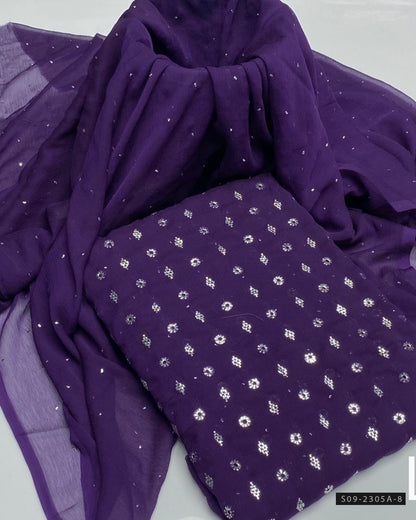 Handmade 2 PC Unstitched Chiffon Dress – Barfi Ring Mukesh Work Shirt & Dupatta