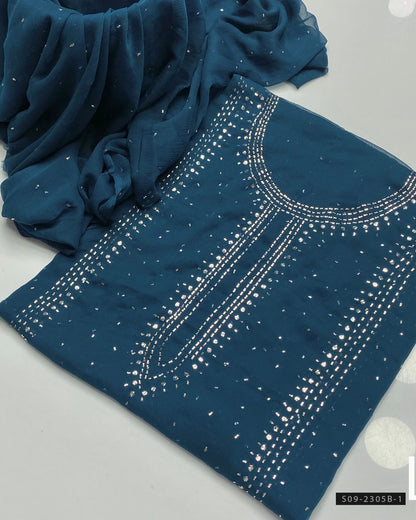 2 PC Unstitched Chiffon Mukesh Work Dress – Kurta Bail Design with Dupatta Spray
