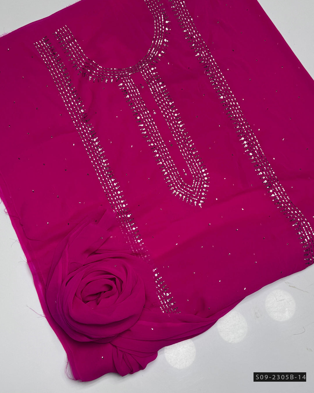 2 PC Unstitched Chiffon Mukesh Work Dress – Kurta Bail Design with Dupatta Spray